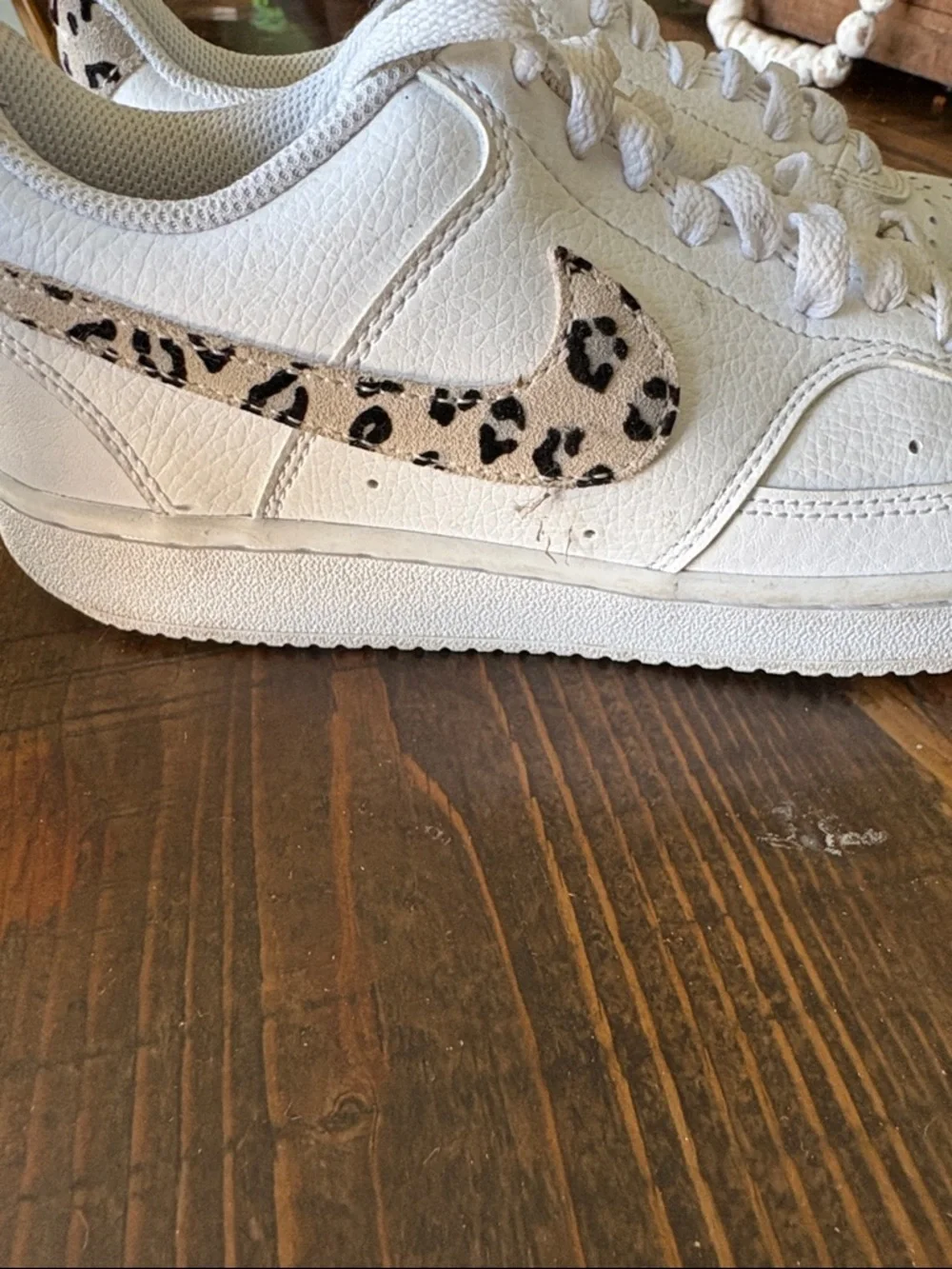 Nike Women’s White Low-Top Sneakers with Leopard Swoosh - Picture 3 of 6